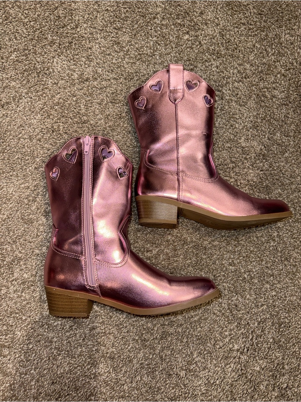 wonder nation Metallic Pink Heart-Detail Girls' Cowboy Boots